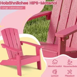 Kinder Adirondack Stuhl aus HIPS Gartenstuhl mit Ergonomischer Rückenlehne Rosa