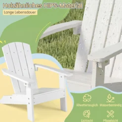Kinder Adirondack Stuhl aus HIPS Gartenstuhl mit Ergonomischer Rückenlehne Weiß