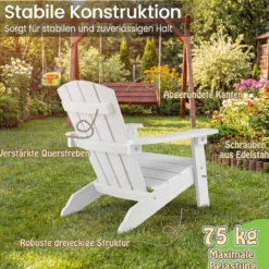 Kinder Adirondack Stuhl aus HIPS Gartenstuhl mit Ergonomischer Rückenlehne Weiß