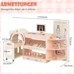 Kinder Arzt Spielset mit Sehtafel & Spielzeug-CT-Gerät Holz Krankenhaus Rollenspiel Kit Rosa