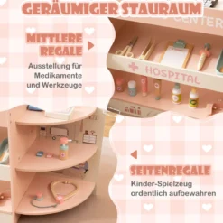 Kinder Arzt Spielset mit Sehtafel & Spielzeug-CT-Gerät Holz Krankenhaus Rollenspiel Kit Rosa