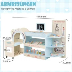 Kinder Arzt Spielset mit Sehtafel & Spielzeug-CT-Gerät Holz Krankenhaus Rollenspiel Kit Blau