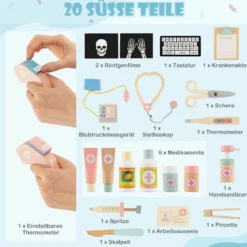Kinder Arzt Spielset mit Sehtafel & Spielzeug-CT-Gerät Holz Krankenhaus Rollenspiel Kit Blau