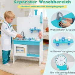Kinder Arzt Spielset mit 27 Zubehörteilen Medizinisches Zentrum mit EKG Monitor Blau