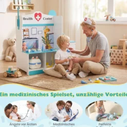 Kinder Arzt Spielset mit 27 Zubehörteilen Medizinisches Zentrum mit EKG Monitor Blau