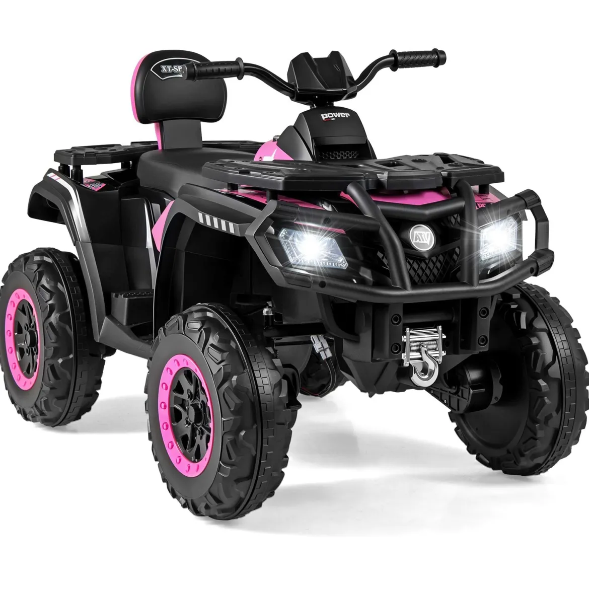 Kinder-ATV 24V 2-Sitzer 4-Rad Quad Elektrofahrzeug mit 4 Motoren sanfter Start & Federung LED-Lichter Musik Kinderauto Schwarz/Rosa