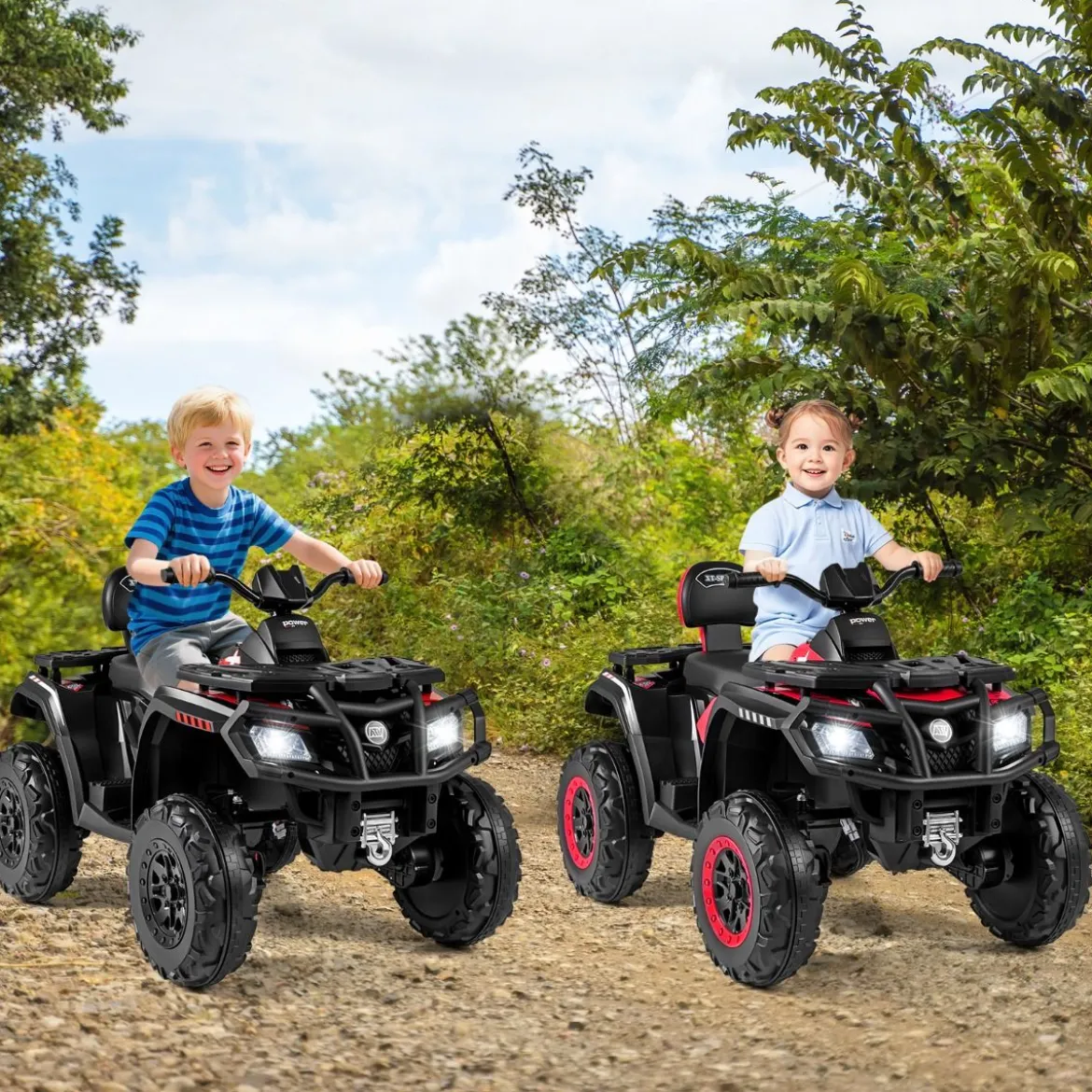 Kinder-ATV 24V 2-Sitzer 4-Rad Quad Elektrofahrzeug mit 4 Motoren sanfter Start & Federung LED-Lichter Musik Kinderauto Schwarz/Rosa