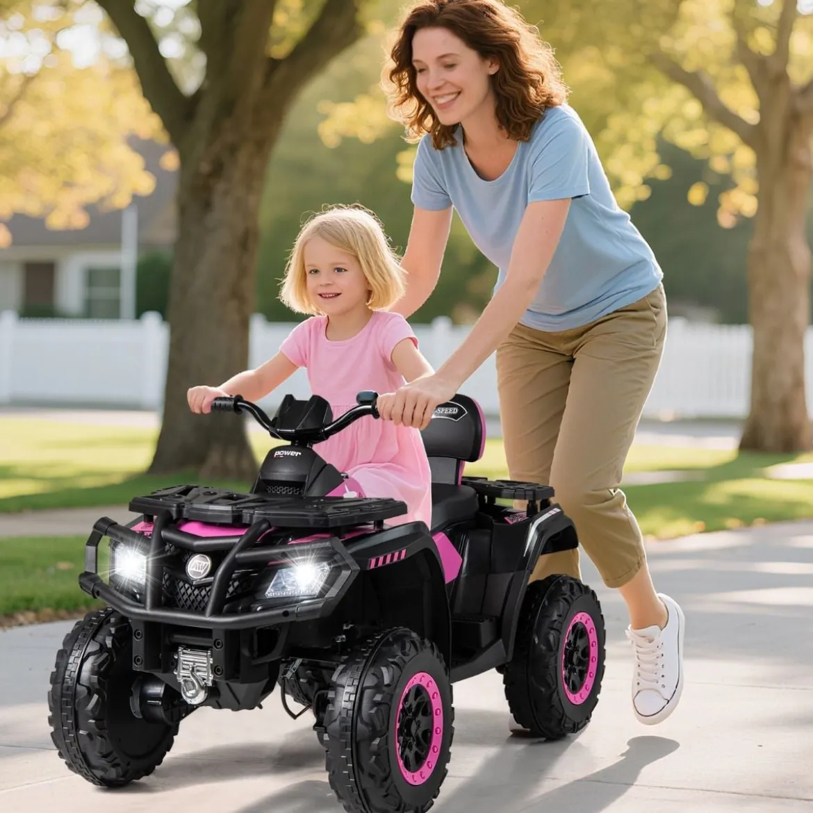 Kinder-ATV 24V 2-Sitzer 4-Rad Quad Elektrofahrzeug mit 4 Motoren sanfter Start & Federung LED-Lichter Musik Kinderauto Schwarz/Rosa
