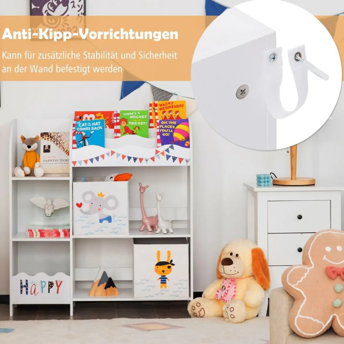 Kinder Aufbewahrungsschrank mit 5 Fächern & 2 Stoffschubladen Pirat