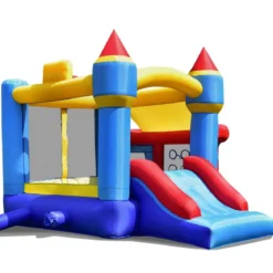 Kinder aufblasbare Hüpfburg mit Rutsche Kinder-Hüpfburg 270 x 240 x 196 cm Blau + Gelb + Rot