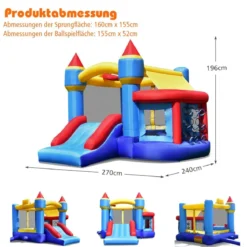 Kinder aufblasbare Hüpfburg mit Rutsche Kinder-Hüpfburg 270 x 240 x 196 cm Blau + Gelb + Rot