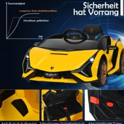 Kinderauto Batteriebetriebenes 12V Elektrofahrzeug Kinderfahrzeug 108 x 64 x 41 cm Gelb