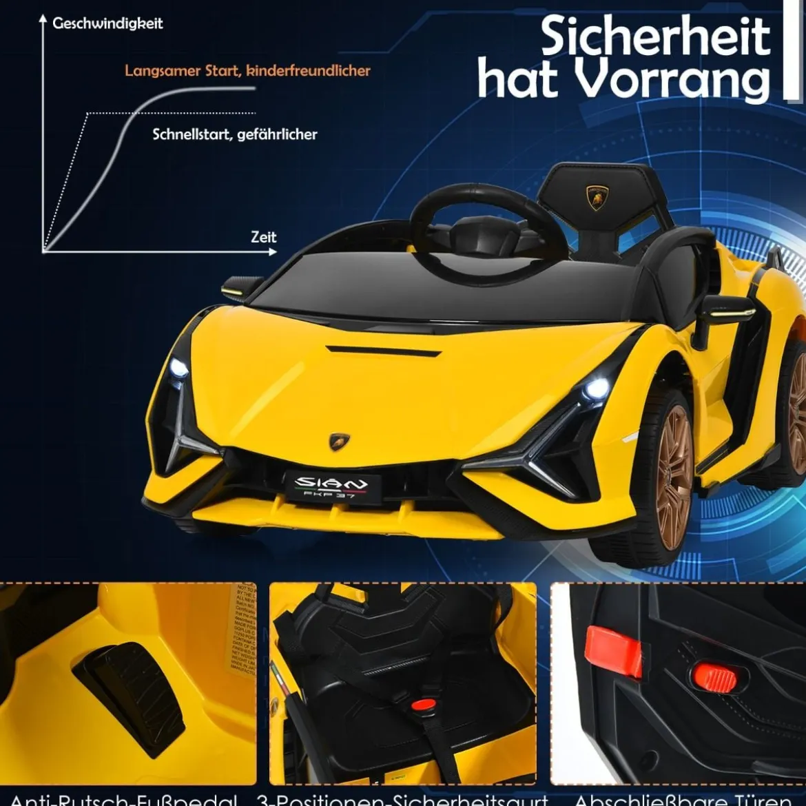 Kinderauto Batteriebetriebenes 12V Elektrofahrzeug Kinderfahrzeug 108 x 64 x 41 cm Gelb