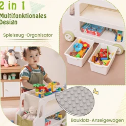 Kinder Autoförmiger Regal mit 2 Aufbewahrungsboxen Spielzeugregal Kinderregal Weiß
