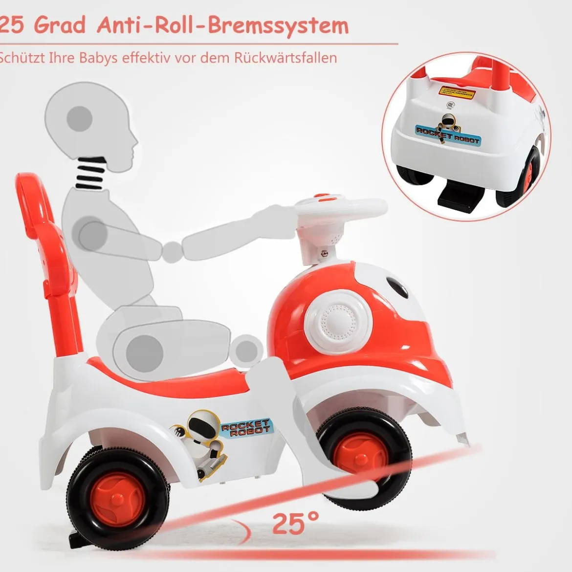 Kinderauto 3 in 1 Spielzeugauto zum Rutschen & Schieben Rutschauto mit Licht Orange