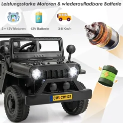 Kinderauto mit 12-V-Akku Elektrofahrzeug mit Fernsteuerung 3 Geschwindigkeiten Schwarz 102,5 x 64 x 59,5 cm
