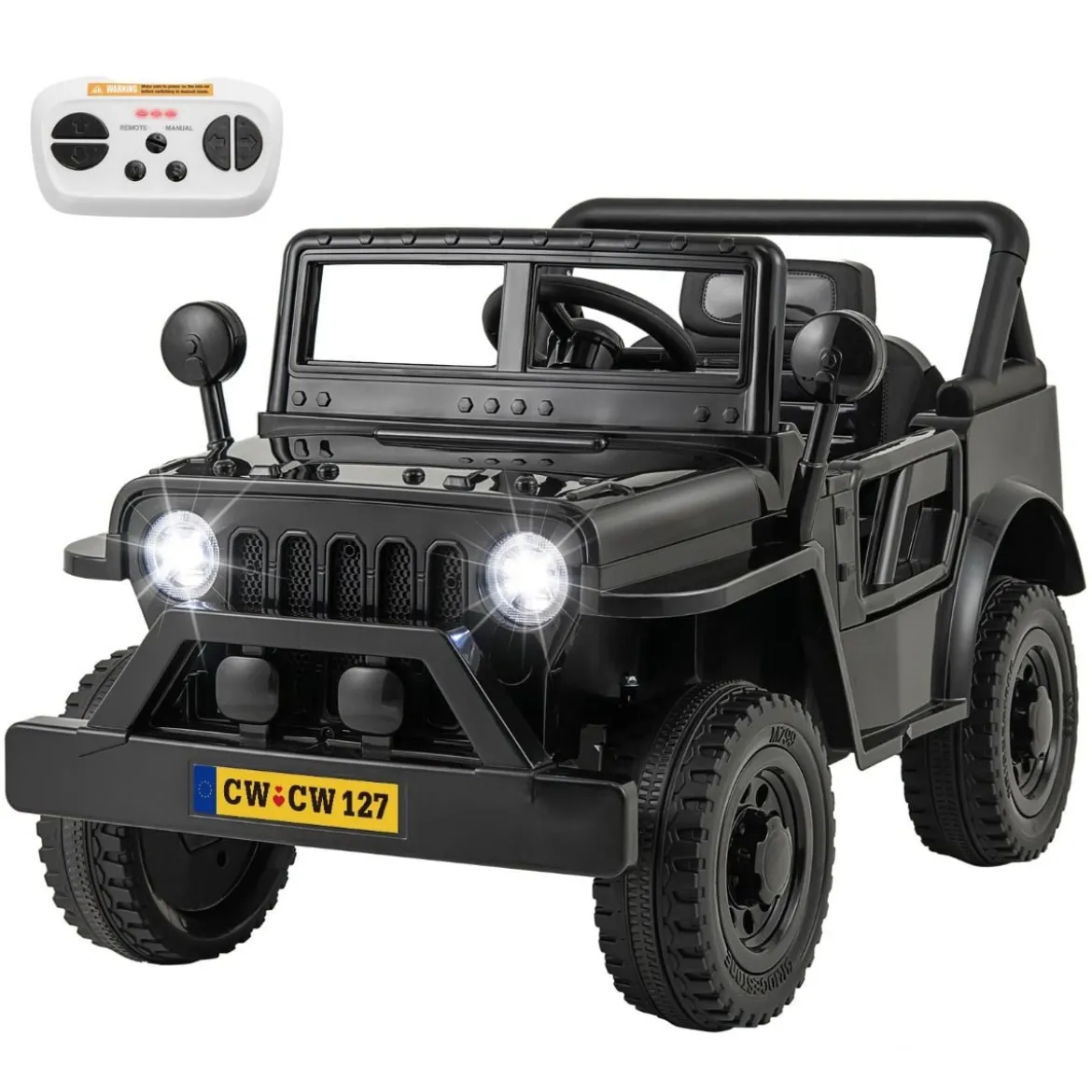 Kinderauto mit 12-V-Akku Elektrofahrzeug mit Fernsteuerung 3 Geschwindigkeiten Schwarz 102,5 x 64 x 59,5 cm