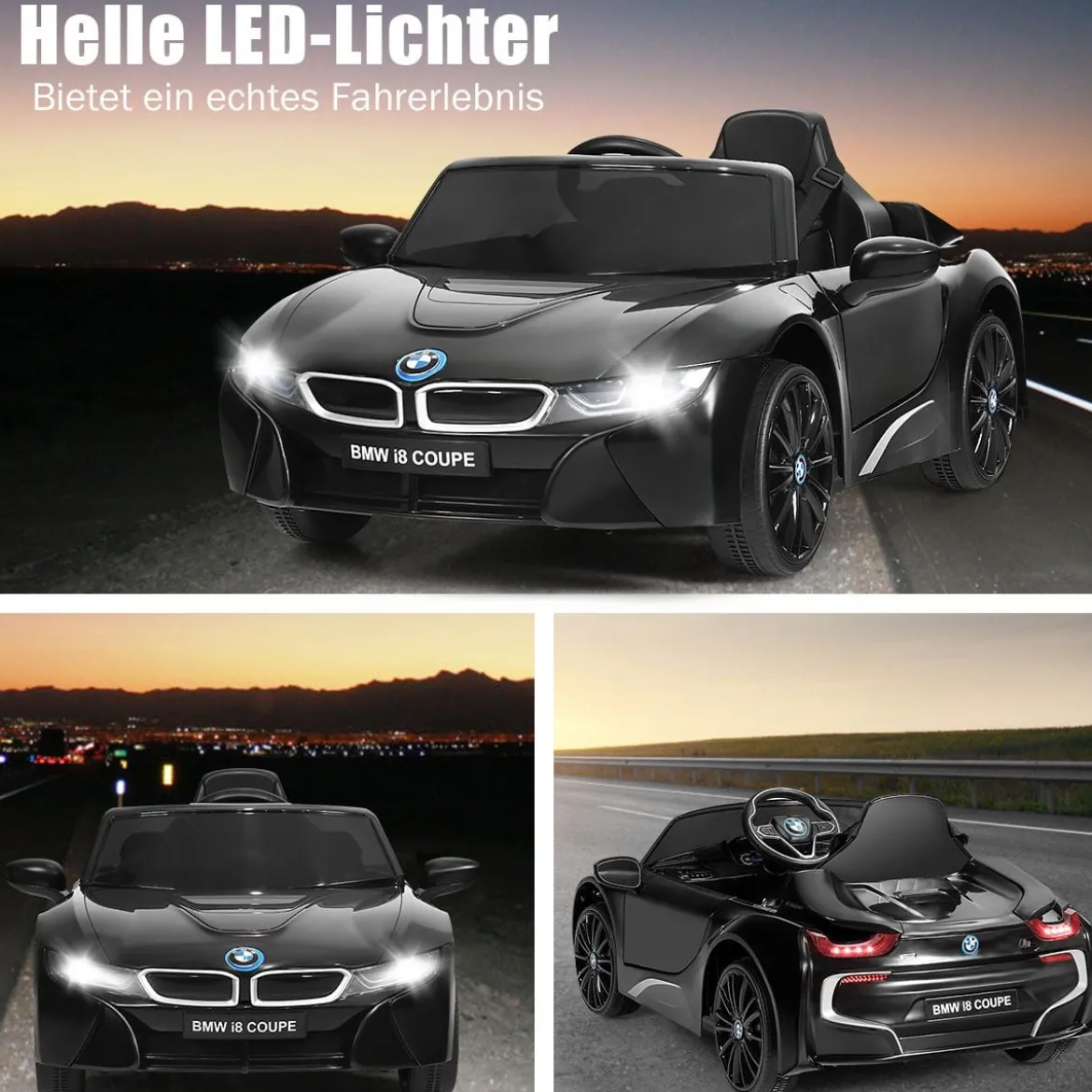 Kinderauto 12 V Batteriebetriebenes Elektroauto mit 2,4 G-Fernbedienung Schwarz