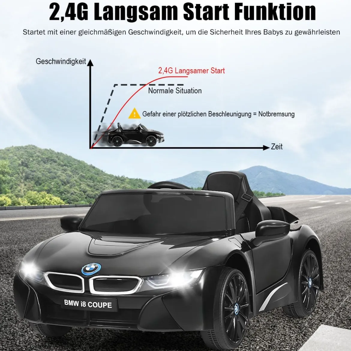 Kinderauto 12 V Batteriebetriebenes Elektroauto mit 2,4 G-Fernbedienung Schwarz