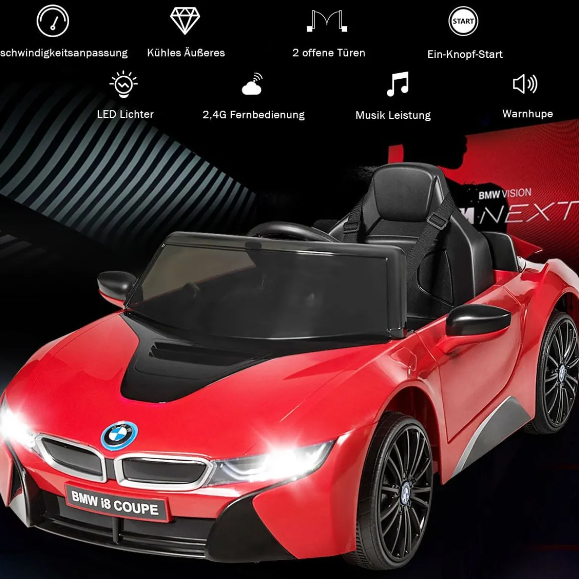 Kinderauto 12 V Batteriebetriebenes Elektroauto mit 2,4 G-Fernbedienung Rot