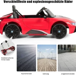 Kinderauto 12 V Batteriebetriebenes Elektroauto mit 2,4 G-Fernbedienung Rot