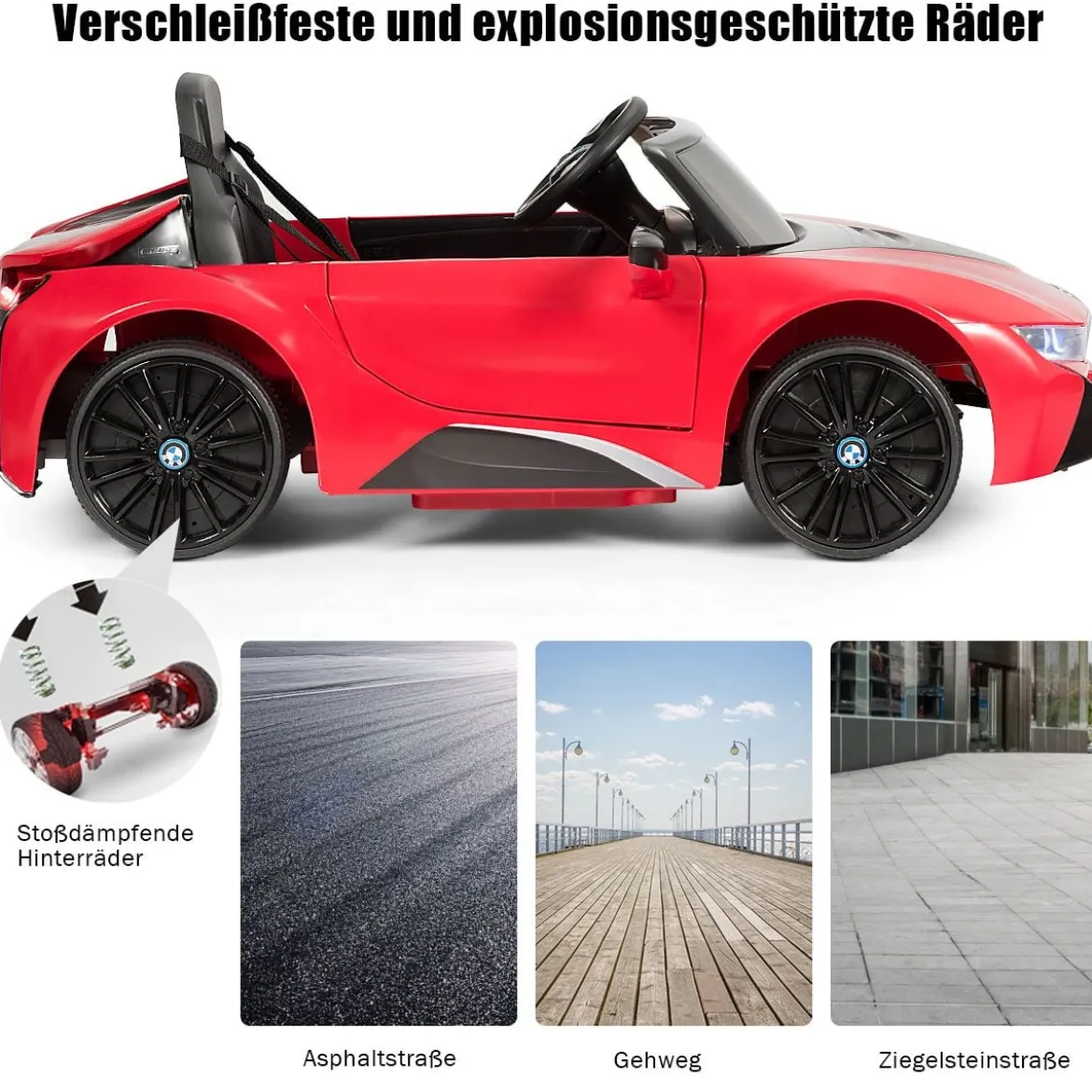 Kinderauto 12 V Batteriebetriebenes Elektroauto mit 2,4 G-Fernbedienung Rot