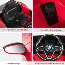 Kinderauto 12 V Batteriebetriebenes Elektroauto mit 2,4 G-Fernbedienung Rot