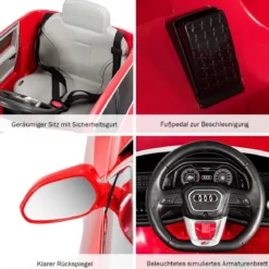 Kinderauto 12 V 3 Gang Elektroauto mit 2,4G-Fernbedienung mit Hupe LED Rot