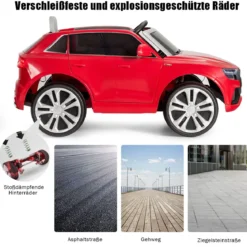 Kinderauto 12 V 3 Gang Elektroauto mit 2,4G-Fernbedienung mit Hupe LED Rot