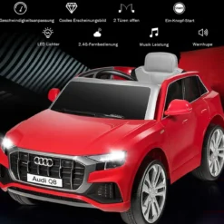 Kinderauto 12 V 3 Gang Elektroauto mit 2,4G-Fernbedienung mit Hupe LED Rot