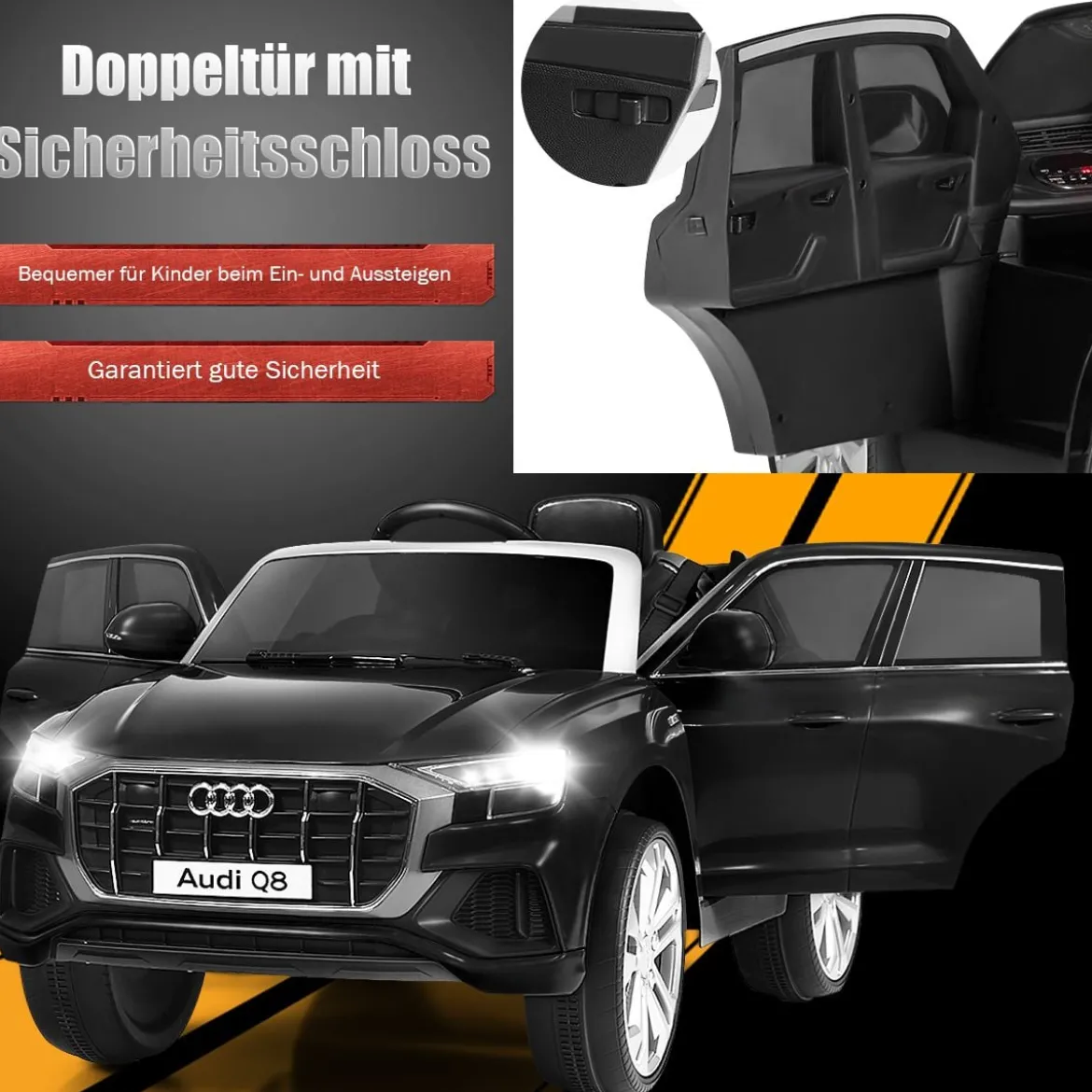 Kinderauto 12 V 3 Gang Elektroauto mit 2,4G-Fernbedienung mit Hupe LED Schwarz