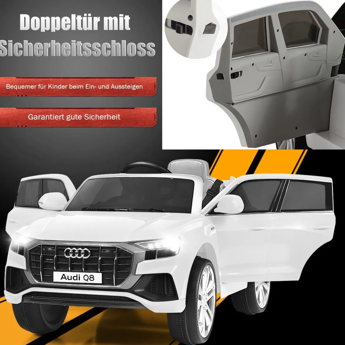 Kinderauto 12 V 3 Gang Elektroauto mit 2,4G-Fernbedienung mit Hupe LED Weiß