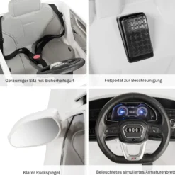 Kinderauto 12 V 3 Gang Elektroauto mit 2,4G-Fernbedienung mit Hupe LED Weiß