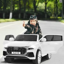 Kinderauto 12 V 3 Gang Elektroauto mit 2,4G-Fernbedienung mit Hupe LED Weiß