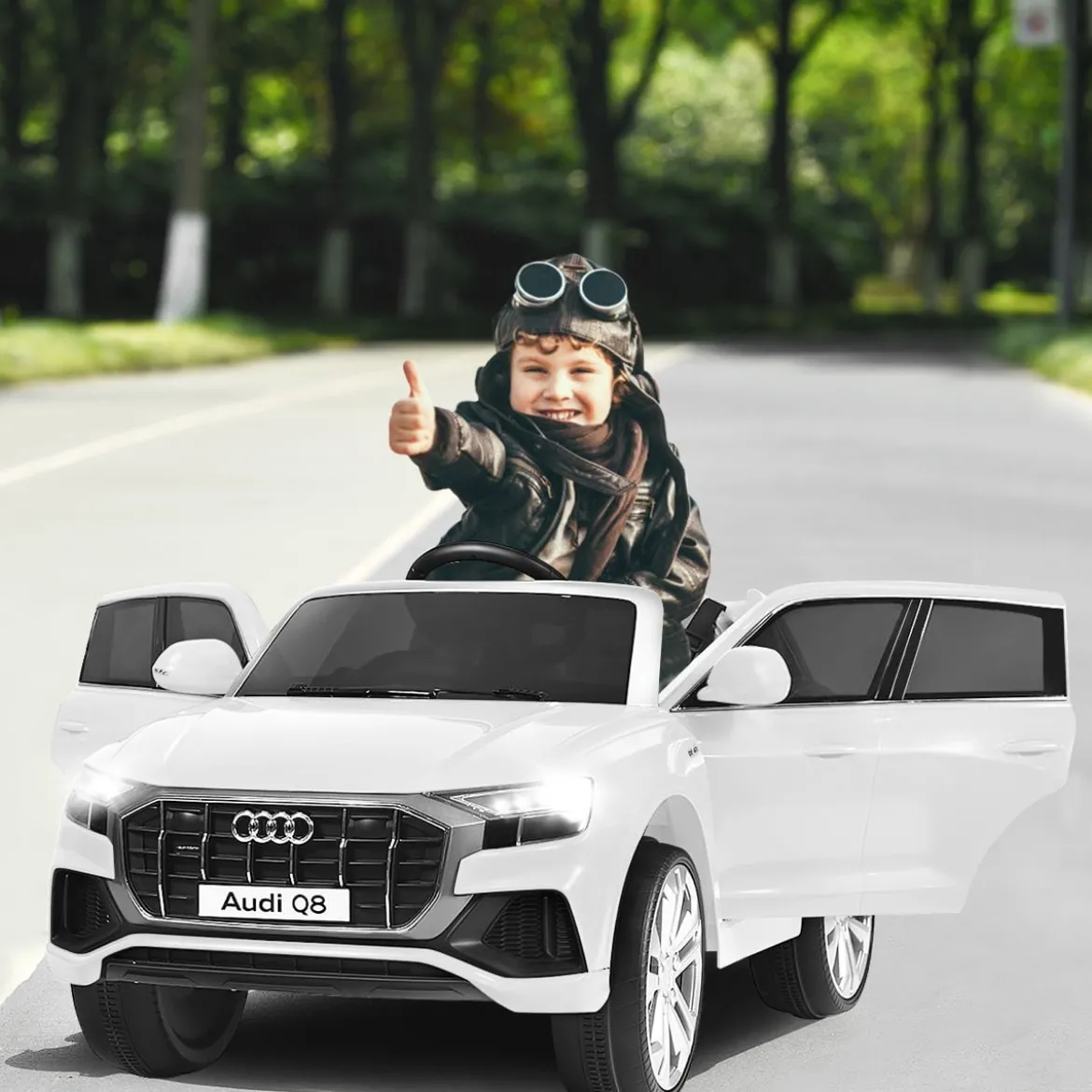 Kinderauto 12 V 3 Gang Elektroauto mit 2,4G-Fernbedienung mit Hupe LED Weiß