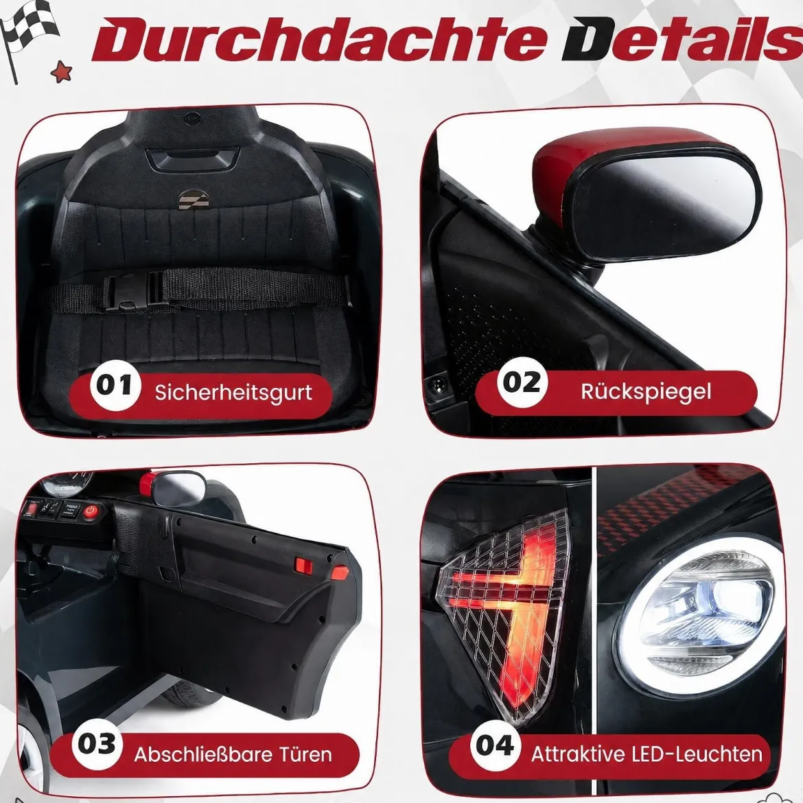 Kinderauto 12 V im BMW Mini Design Elektroauto für Kinder mit Fernbedienung LED & Soft-Start Schwarz