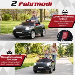 Kinderauto 12 V im BMW Mini Design Elektroauto für Kinder mit Fernbedienung LED & Soft-Start Schwarz