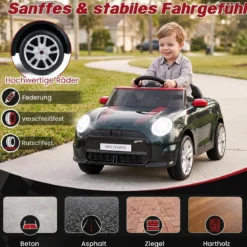 Kinderauto 12 V im BMW Mini Design Elektroauto für Kinder mit Fernbedienung LED & Soft-Start Schwarz