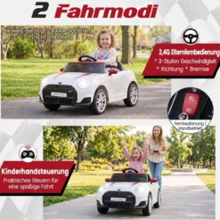 Kinderauto 12 V im BMW Mini Design Elektroauto für Kinder mit Fernbedienung LED & Soft-Start Weiß