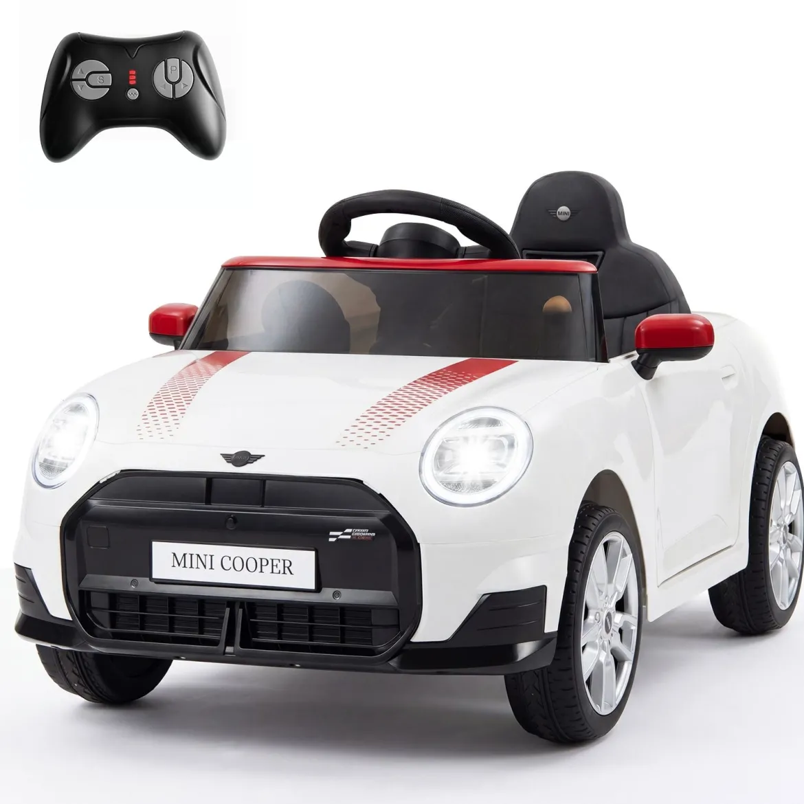 Kinderauto 12 V im BMW Mini Design Elektroauto für Kinder mit Fernbedienung LED & Soft-Start Weiß