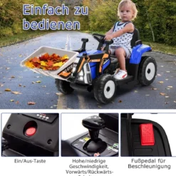 Kinder-Baggerfahrgerät Elektrisches Baufahrzeug mit verstellbarer Schaufel 125 x 51,5 x 52 cm Blau + Schwarz