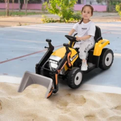 Kinder-Baggerfahrgerät mit 2,4-G-Fernbedienung Elektrisches Baufahrzeug 125 x 51,5 x 52 cm Gelb + Schwarz