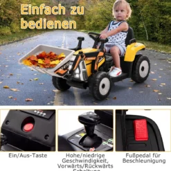 Kinder-Baggerfahrgerät mit 2,4-G-Fernbedienung Elektrisches Baufahrzeug 125 x 51,5 x 52 cm Gelb + Schwarz