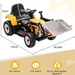Kinder-Baggerfahrgerät mit 2,4-G-Fernbedienung Elektrisches Baufahrzeug 125 x 51,5 x 52 cm Gelb + Schwarz