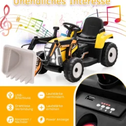Kinder-Baggerfahrgerät mit 2,4-G-Fernbedienung Elektrisches Baufahrzeug 125 x 51,5 x 52 cm Gelb + Schwarz