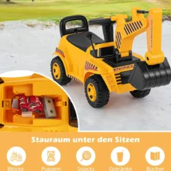 Kinderbagger mit Verstellbarer Schaufel & Stauraum unter Sitz Sitzbagger mit Kippschutz