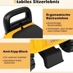 Kinderbagger mit Verstellbarer Schaufel & Stauraum unter Sitz Sitzbagger mit Kippschutz