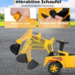 Kinderbagger mit Verstellbarer Schaufel & Stauraum unter Sitz Sitzbagger mit Kippschutz