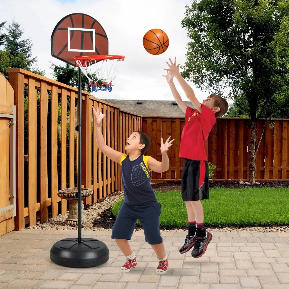 Kinder Basketballkorb mit Dartboard & 6 Darts Basketballständer Schwarz