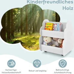 Kinder-Bücherregal auf Rollen Kinderregal mit Geräumigem Stauraum 52 x 47 x 63 cm Weiß